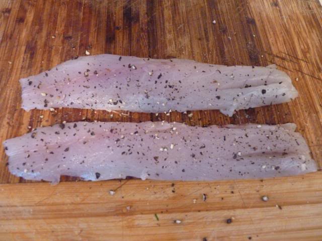 Skin and pin bone the Bass fillets, season and pop into the fridge till needed.